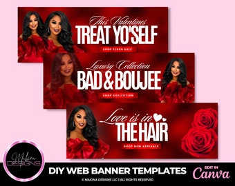 VALENTINES WEB BANNERS, diy web slide banners, valentines day website banners, hair web banners, website banners, shopify, wix, godaddy