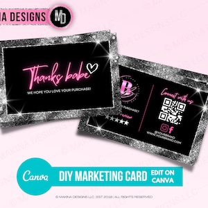 CARTÃO DE MARKETING DIY, cartão postal de agradecimento, cartão de marketing, cartão de retargeting, rosa brilhante, modelo canva