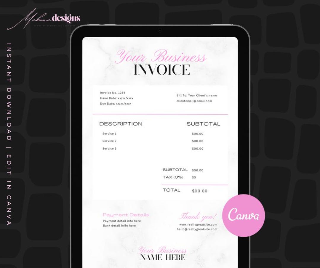 Editable Invoice Template | Minimalist Small Business Receipt (canva ...