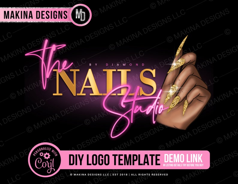 Nail tech logo, Logo design, Logo, Premade logo, Logo Template, nails logo, nail logo, nail techinician, long. nails, holographic image 1