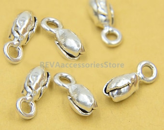 6 Flower bud charms antique silver tone F99