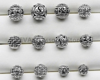 15Pcs Tibetan Silver Round Ball Spacer Beads Charms 7.5mm