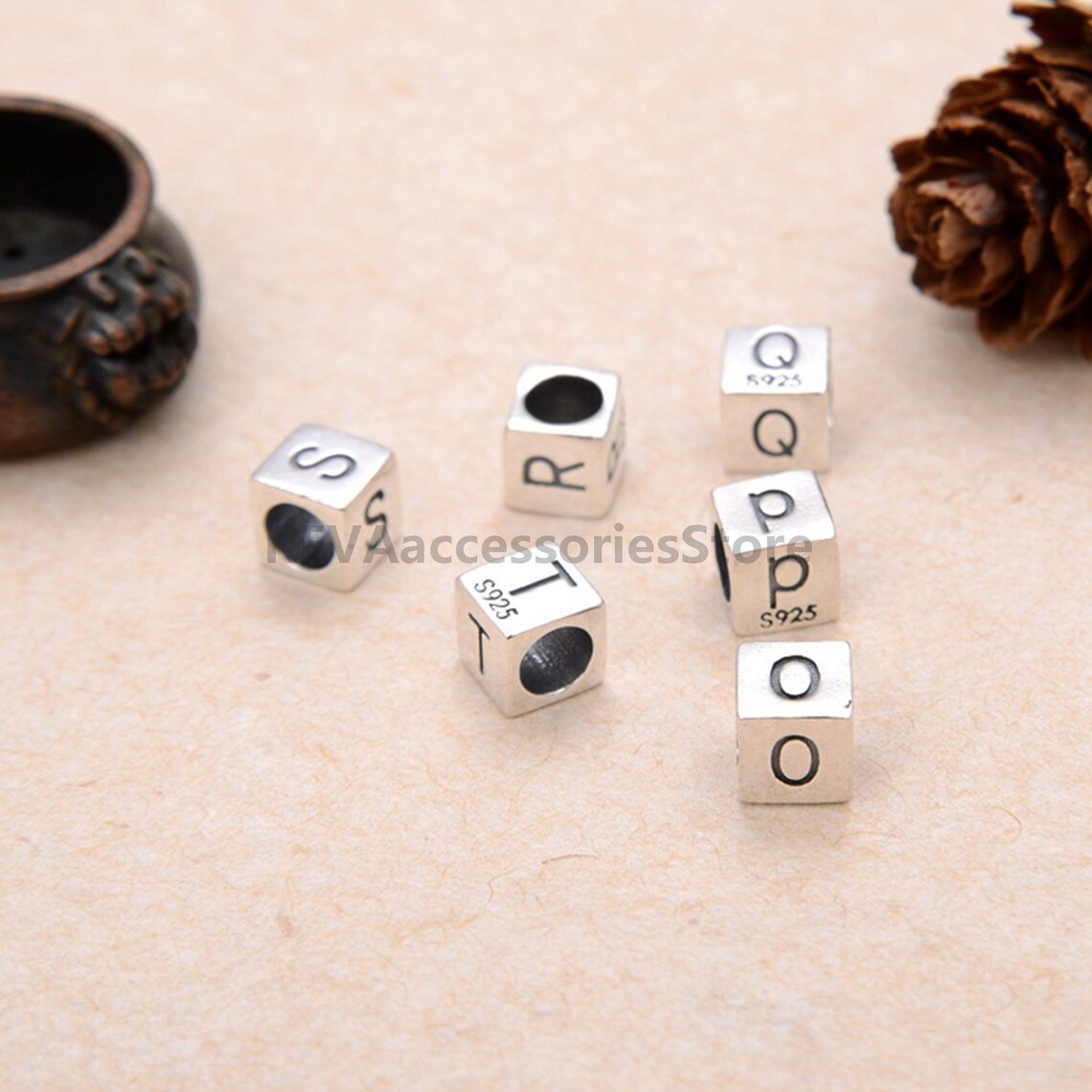 Sterling Silver letter Beads Initial Beads Alphabet Bead Etsy