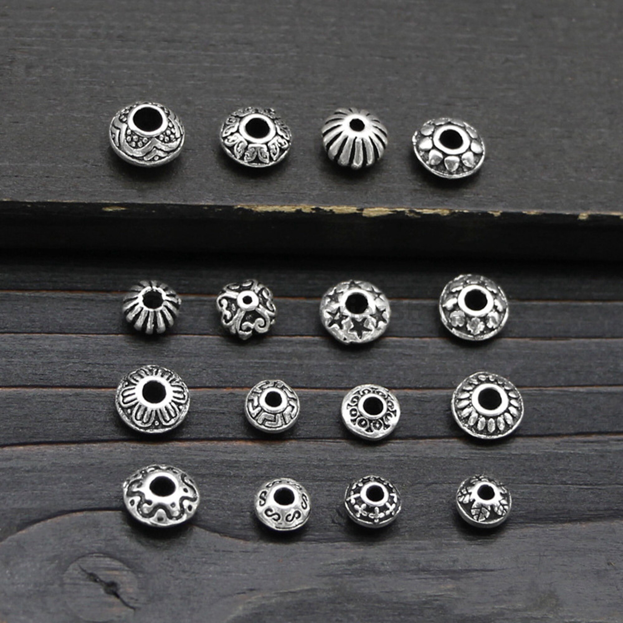 Sterling Silver Spacer Beads Silver Textured Beads Flat Etsy
