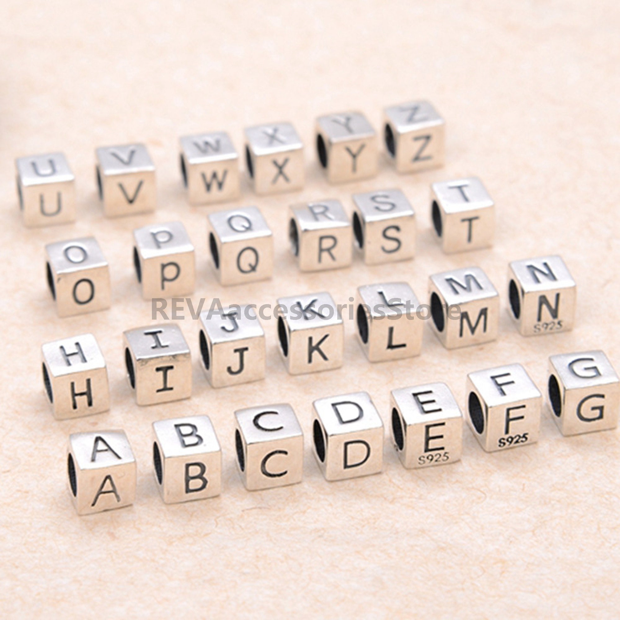 Sterling Silver letter Beads Initial Beads Alphabet Bead Etsy