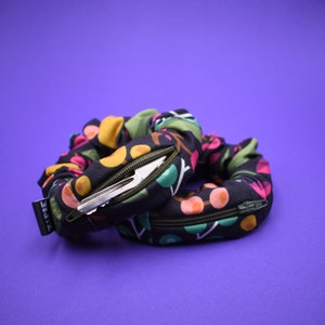 Scrunchie with zipper / floral hair tie with hidden pocket / handmade