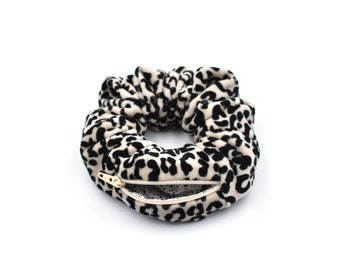 SCRUNCHIE mit Reißverschluss / Leopard Haargummi / Samt mit Leomuster / handmade