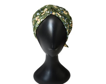 HAIR BAND to wrap yourself / headband made of viscose / hair band with flowers pattern olive