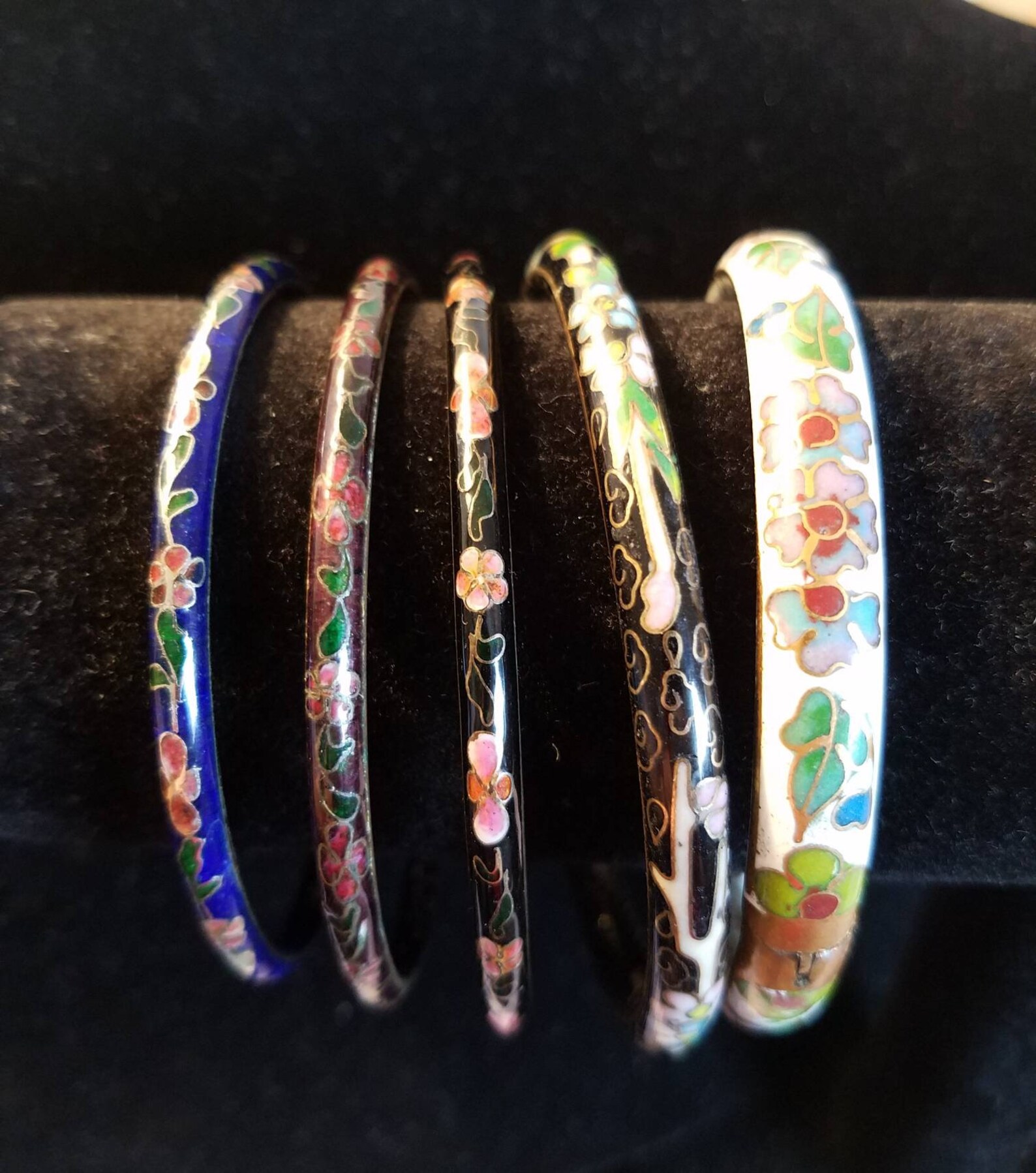 Cloisonne Bracelets. 5 colorful bangles. Etsy