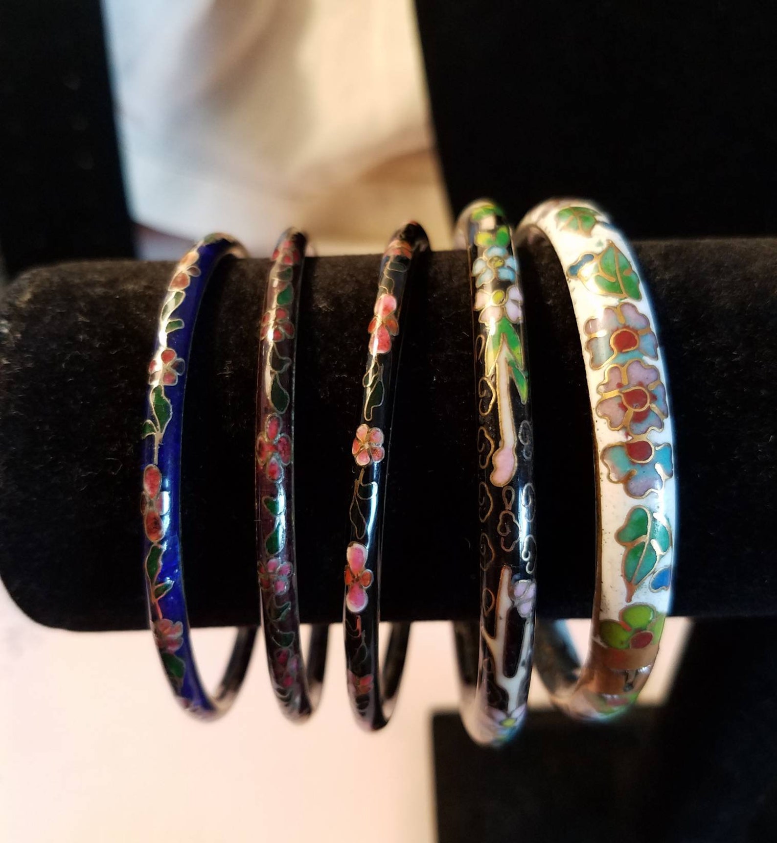 Cloisonne Bracelets. 5 colorful bangles. Etsy