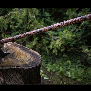 Viking Axe Dragon Two Handed  Ax full 3D relief carved handle