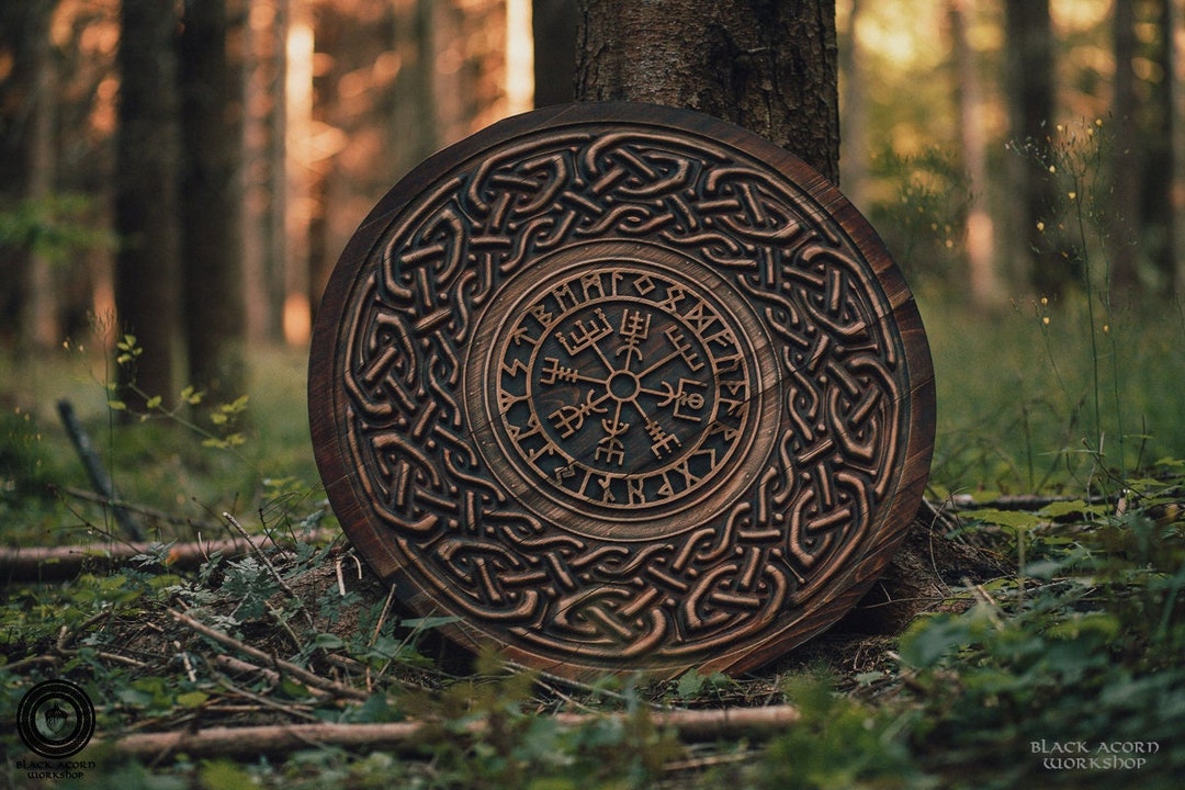Viking Shield Vegvisir,viking Wall Decor,wood Wall Art,handmade Home