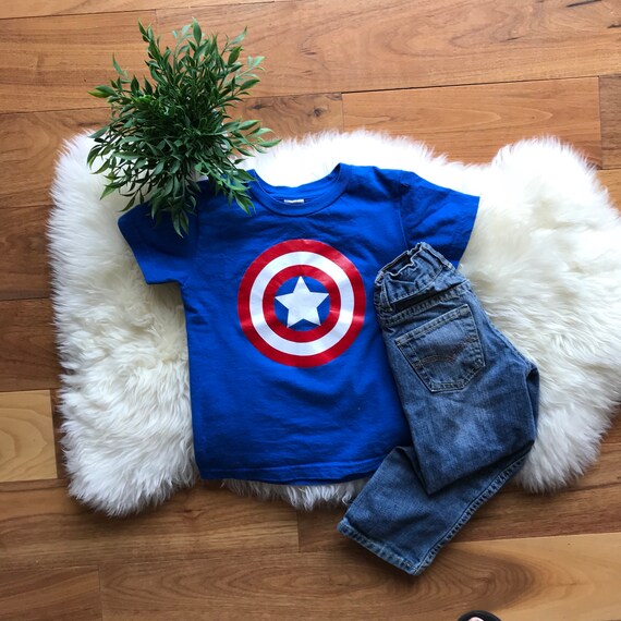 Size 4T Toddler Kids Captain America Shield Distressed Symbol Marvel Tee Blue