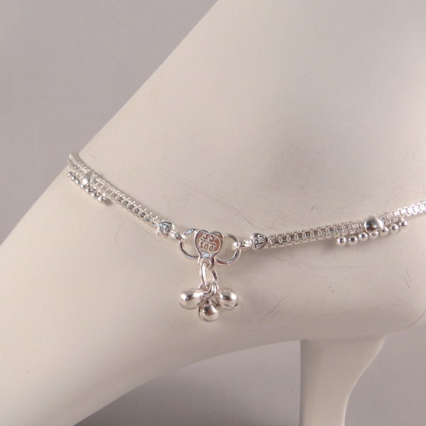 Anklet Handcrafted Sterling SilverAnklet Women Anklet 10 1/2" long Anklets Three bell Anklets Clasp Anklet Traditional Anklet Ethnic Anklet Anklet