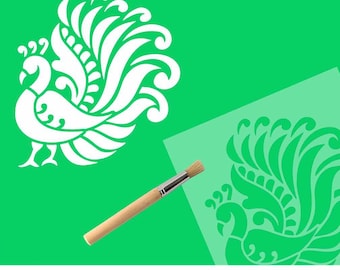Reusable Plastic Paper 10 inch Peacock Stencil for Painting T-shirts Pillow Covers Bed Sheets Bags Tiles Wall Furniture Scrap Book and More