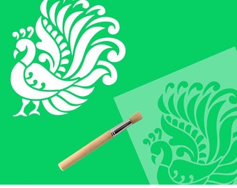Reusable Plastic Paper 4 inch Peacock Stencil for Painting T-shirts Pillow Covers Bed Sheets Bags Tiles Wall Furniture Scrap Book and More