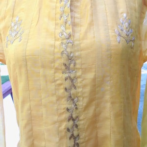 Abaya estilo amarillo vestido de algodón seda maxi vestido Anarkali Kameez hecho a mano w / hilo bordado gasa dupatta con encaje ropa de mujer imagen 6