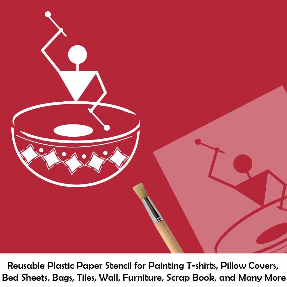 Reusable Plastic Paper 6 in Warli Art Design Stencil for Painting