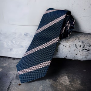 Men&#39;s Woven Skinny Tie Necktie - Black Pink Stripe Tie - Gift for him