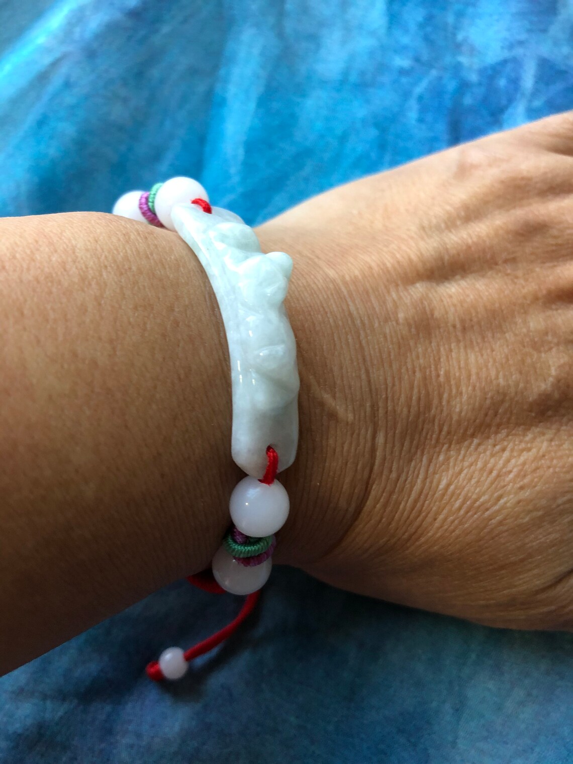 White jade bracelet on a flexible red string | Etsy
