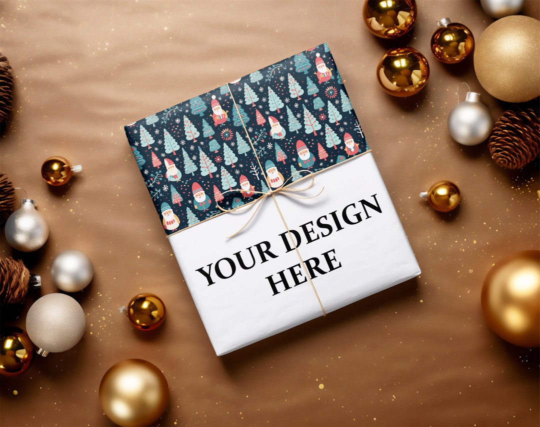 Christmas Gift Wrap Mockup, Wrapped Present Mockup, Wrapping Paper Mockup, Smart PSD Mockup