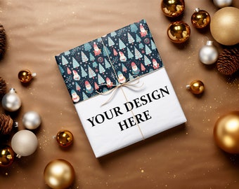 Christmas Gift Wrap Mockup, Wrapped Present Mockup, Wrapping Paper Mockup, Smart PSD Mockup, Holiday Gift Mockup, Gift Box Mockup, Hannukah