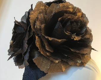 Black Felt Fascinator with Metallic Roses