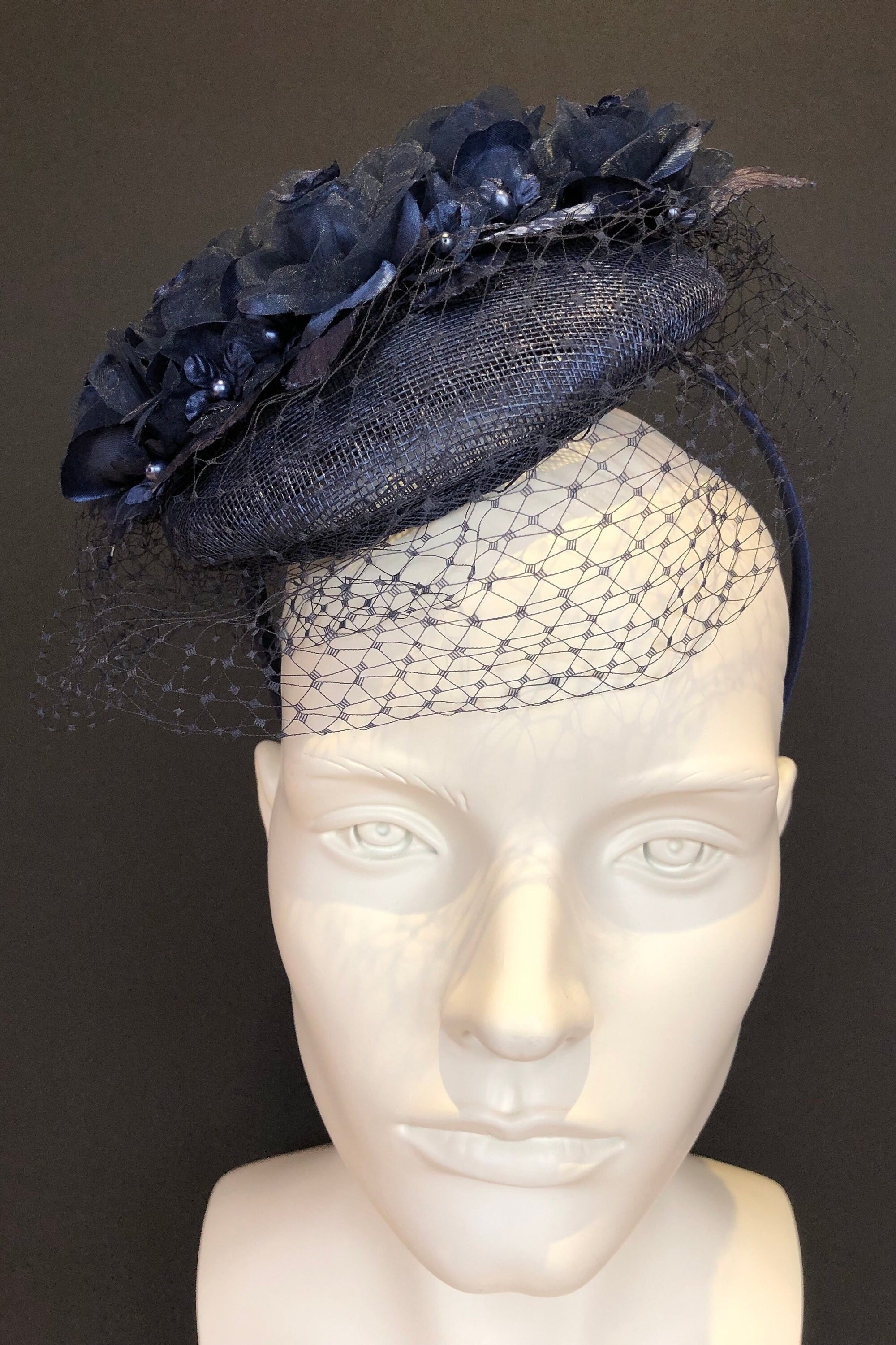 Navy Flower and Net Round Fascinator | Etsy