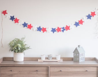 4th of July Garland, Stars Garland, Independence Day Garland, Holiday Garland, Handmade, Handmade Garland, America, Red, White, Blue, Stars