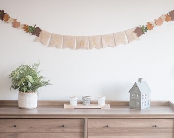 Thanksgiving Garland, Holiday Garland, Fall Garland, Handmadem Handmade Garland, Fall Decor, Leaves, Turkey, Thankful, Gold, Brown