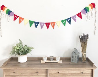 Happy Birthday Rainbow Garland, Happy Birthday decorations, Handmade, Celebrate, Rainbow, Red, Orange, Yellow, Green, Blue, Purple