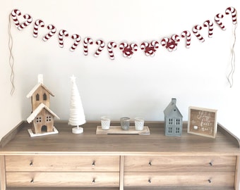 Candy Cane Garland, Christmas Garland, Handmade, Candy Cane, Red, White, Holiday Garland, Holiday, Christmas Decor, Holiday Decor