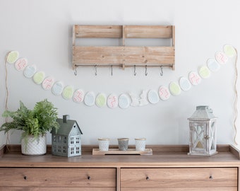 Easter Egg Garland, Easter Egg Felt Garland, Handmade, Easter Eggs, White Rabbit, Bunnies, Colorfull Eggs, Easter Decorations, Holiday Decor