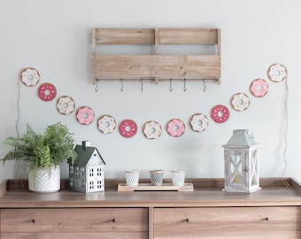 Donut with Sprinkles Felt Garland, Kids bedroom decor, Kids Birthday Party decoration, Gift for kids,  Glitter gold sprinkles, pink, white