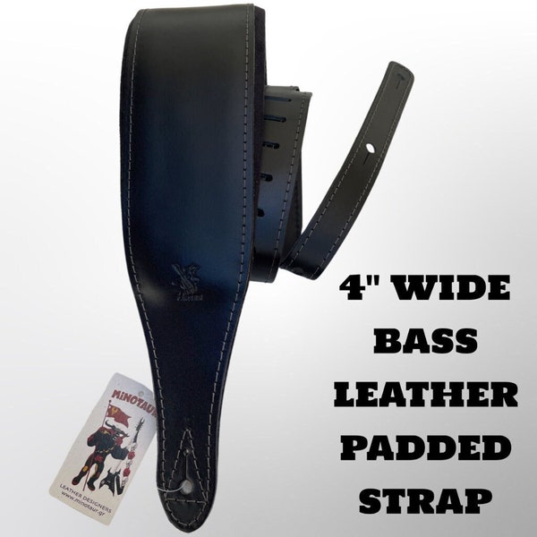Wide Bass Leather Strap | slow fashion leather | wide guitar strap | adjustable length Bass Guitar Strap