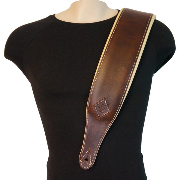 WIDE Padded Bass Strap | custom bass guitar strap |  Brown leather Guitar strap | heavy guitar strap