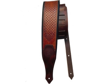 HAND-TOOLED Guitar Bass Strap | Custom Leather Wide Guitar Strap