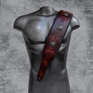 BOSTON wide brown leather bass strap | Premium bass guitar strap with Conchos