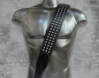 PYRAMID X Leather Guitar and Bass strap | Heavy metal gothic strap | Bass guitar strap