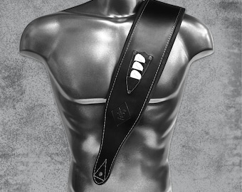 Wide Leather Bass strap with Pickholder | Wide Bass Guitar strap | Custom Guitar Strap
