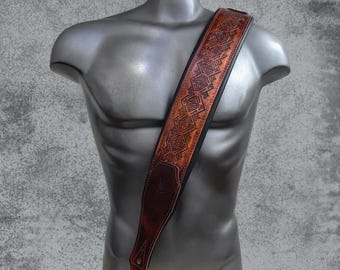Celtic Designer handmade brown padded leather Guitar and Bass Strap