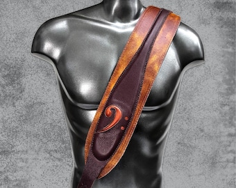 F-KEY wide bass strap | Leather bass guitar strap | BROWN