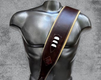 WIDE BASS STRAP | Guitar pickholder | Brown Padded Leather Bass Guitar Strap | Wide guitar strap