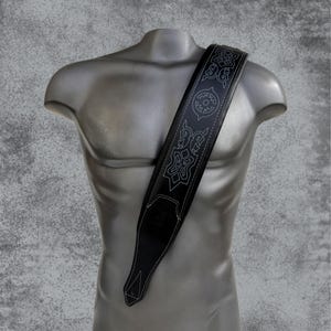 Celtic leather guitar strap | Custom black bass guitar strap