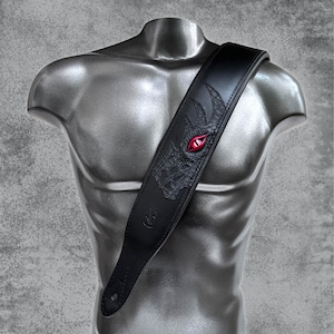 Dragon Glass Eye Leather padded Guitar & Bass Strap/ Glass eye/dragon head shape/