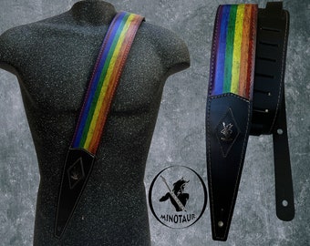 Rainbow guitar strap | custom guitar strap | sustainable leather guitar strap | bass guitar strap