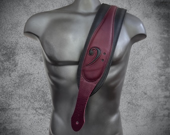 WIDE BASS heavy duty red-black leather padded STRAP | Vintage style | Bass Guitar Strap