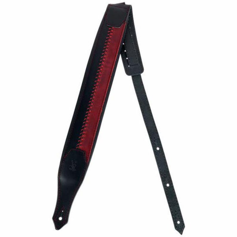 Tracolla imbottita in pelle bicolore DELUXE per chitarra e basso / Tracolla vintage fatta a mano NERO ROSSO immagine 3