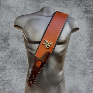 AMERICAN  Eagle Wide Leather Bass Strap | Handmade Custom Brown Bass Guitar Strap | Premium Wide Guitar Strap