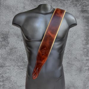 Deluxe Padded Brown Leather Guitar Strap | Adjustable Bass Strap